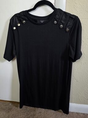 Killstar Black Short-Sleeve Tee with Metal Button Accents XS